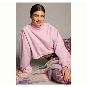 Anthropologie Cropped Sweater Pilcro Funnel Neck Bubble Hem Pullover XL Lavender